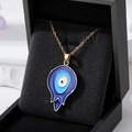 Evil Eye pendant necklace in gold finish with blue enamel in a black jewelry box - Gold Blue Bud Eye