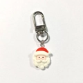 Cute Santa Claus cartoon keychain with red hat and 3D resin details on silver D-ring - Santa with Curly Beard