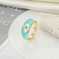 Modieuze boze oog ring met hemelsblauw emaille en goudkleurige verstelbare open ring - Verstelbaar Open / Meerblauw Oog