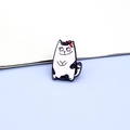 Cute cartoon cat resin acrylic brooch pin with black patches and a red bow for clothing - Bowtie Cat