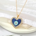 Collana etnica a cuore con malocchio in smalto blu e strass scintillanti in finitura oro - Bordo Strass Cuore Occhio