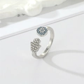 Anello aperto regolabile mano di Fatima e malocchio argento con cristalli blu e bianchi - Stile Mano Occhio Argento / Argento