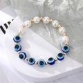 Bracelet fait main avec perles œil grec bleues et perles blanches élégantes - Oeil Bleu Avec Demi-Perles