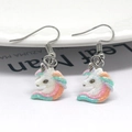 Colorful rainbow glitter unicorn earrings in white resin with silver hooks for women - Unicorn
