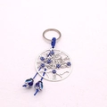 Ethno-Vintage-Lebensbaum-Schlüsselanhänger in Silber mit blauen Evil Eye Perlen - Lebensbaum-Stil