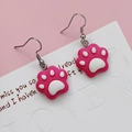 Cute pink resin cat paw drop earrings with silver metal hooks for fashion-forward women - Rose Red Cat Paw