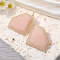 Exaggerated geometric pink resin stud earrings with gold bead edge and glitter finish - Pink