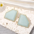 Exaggerated geometric resin diamond stud earrings with gold metal frame and blue sequins - Green