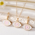 Modisches Gold-Schmuckset mit bösem Blick-Anhänger, Stern-Halskette und Creolen-Ohrringen - Set / Rosa