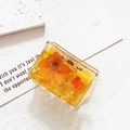 Elegant rectangle resin hair claw with orange dried flowers and clear amber texture - Pink Flower Short Clip