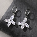 Elegant silver leverback earrings with marquise-cut marquise stones in floral butterfly design - Geometric Square Hoop