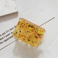 Elegant yellow translucent resin hair claw clip with colorful dried flowers - Multicolor Floral Short Clip