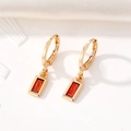 Elegant gold hoop earrings with rectangular red crystal pendants for women in classic style - Red