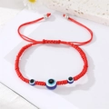 Handmade red braided Evil Eye bracelet with blue beads and adjustable closure on white marble - 3 Beads Design / Red