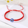 Handmade red woven Evil Eye bracelet with blue glass bead and adjustable silver beads - Single Bead Red Simple Style / Red