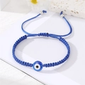 Adjustable blue evil eye woven bracelet with blue glass bead and silver metal beads - Simple Single Pearl Style / Blue
