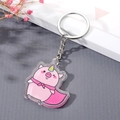 Portachiavi maialino unicorno rosa in acrilico con mantello e anello in argento - Stile maialino