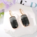 Pendientes de gancho rectangulares de cristal gris humo y circonitas en piedra blanca - Negro