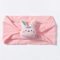 Pink knitted baby headband with a cute 3D plush rabbit head and soft elastic fabric - Pink