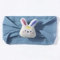 Detail of grey-blue knit baby headband with a cute 3D stuffed bunny and ribbed texture - Navy Blue