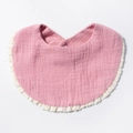 Absorbent soft cotton gauze baby bib in dusty pink with elegant white crochet lace trim - Dust Rose