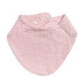 Close-up of pink soft cotton muslin baby bib texture with adjustable plastic snap buttons - Light Pink