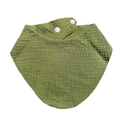 Detailed macro of grass green cotton crepe baby bib with white snap closures - Dark Green