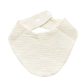 Detail view of organic white cotton gauze baby bib with double snap buttons for adjustment - Beige