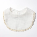 White cotton gauze baby bib with delicate lace edges and resin snap button closure - White