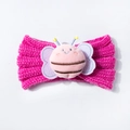 Fuchsia knitted baby headband with a 3D plush bumblebee charm for warm hair styling - Rose Red