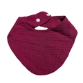 Detail of burgundy cotton gauze baby bib featuring dual snap fasteners and soft texture - Burgundy