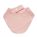 Detail view of pink cotton muslin baby bib with double snap buttons and soft texture - Pink