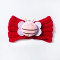 Detailed knit texture of red baby headband with a cute pink plush bee ornament - Red