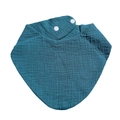 Close-up of muslin cotton baby bandana bib in dark teal with double snap fasteners - Navy Blue