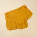 Ginger yellow muslin cotton baby burp cloth with ruffle edges on white background - Khaki/Earth Yellow