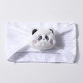 Close-up of baby white knitted headband with a soft plush panda head decoration - White