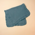 Detail of soft muslin cotton burp cloth with elegant ruffled edges in greyish blue - Navy Blue