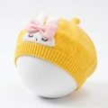 Cute yellow baby knit beret with a 3D bunny decoration and soft knit texture - Yellow