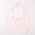 Detail of pink cotton baby bib featuring dual snap fasteners and durable piped edges - Light Pink