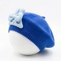 Infant bunny beret in navy blue knit with embroidered rabbit plush character - Blue