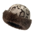 Winter faux fur leopard print plush hat for children with warm brown fluffy trim - Grey-Purple Leopard Style (D)