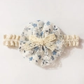 Eleganter cremeweißer Blumen-Spitzenstirnband mit gewebter Schleife für Babys - Dunkelblau