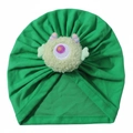 Dettaglio del turbante neonato verde brillante con mostro di peluche e tessuto elastico - Verde