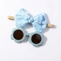 Ensemble bandeau à nœud en dentelle bleu ciel et lunettes de soleil fleurs pour bébé - Bleu