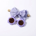 Conjunto de diadema con lazo púrpura y gafas de sol de flores para bebés - Morado