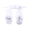 Detail of white chiffon flower headband and barefoot sandals set for baby girls - White
