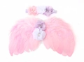Alas de ángel de plumas rosas y diadema floral con diamantes para fotografía de bebés - Rosa