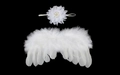 Ali d'angelo in piume bianche e fascia con fiori per set fotografico per neonati - Bianco