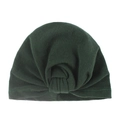 Detail of soft dark green knitted turban hat featuring a handcrafted front knot design - Dark Green