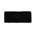 Close-up of black knitted baby headband featuring a bow-shaped thick cable knit design - Black